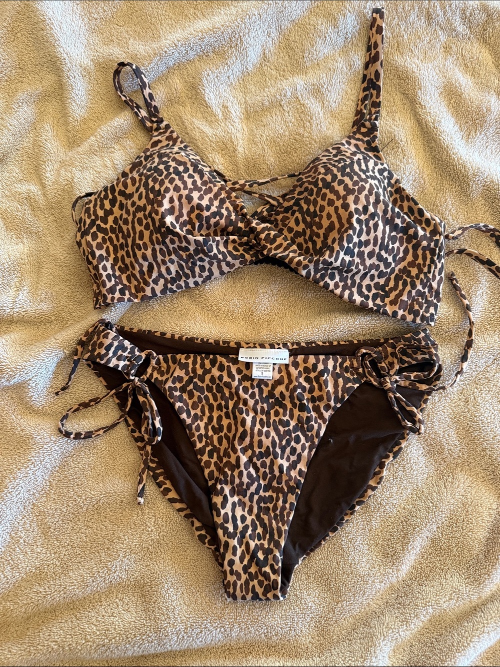Robin Piccone Leopard Print Brown and Black Bikini Set